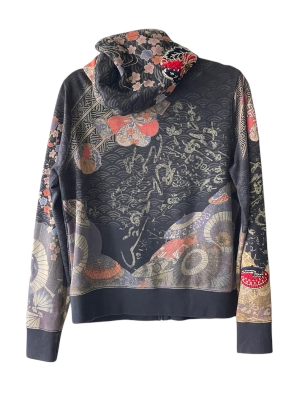 Rare: Y2K Lucky Brand ☂︎︎ Geisha Parasol Embroidery Zipper Hoodie ☂︎︎ Navy ☂︎︎ L - Picture 15 of 16